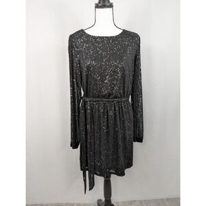 Y2K Black Sequin Party Dress Holiday Whimsigoth Taylor Swift Showgirl Sheer A100